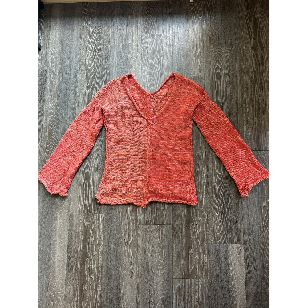 Skif Skifo Orange V Neck Linen Cotton Hand Knit Sweater M/L Designer USA Made